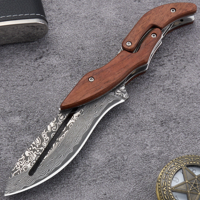 Mechanical Style Folding Damascus Steel Knife