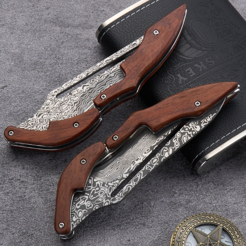Mechanical Style Folding Damascus Steel Knife
