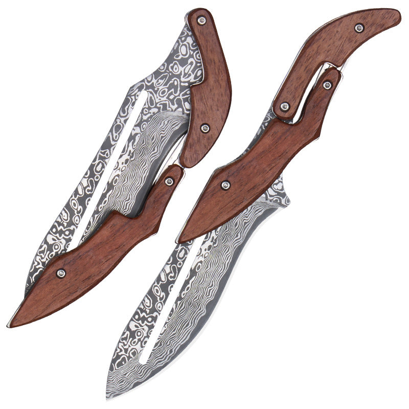 Mechanical Style Folding Damascus Steel Knife